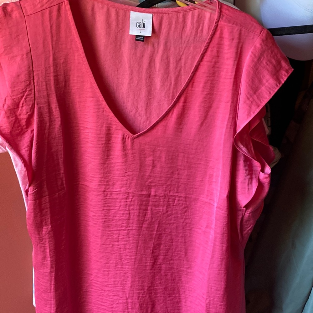 Cabi | Rose Top Blouse Crinkled Flutter Cap Sleeve Pink #4170 M